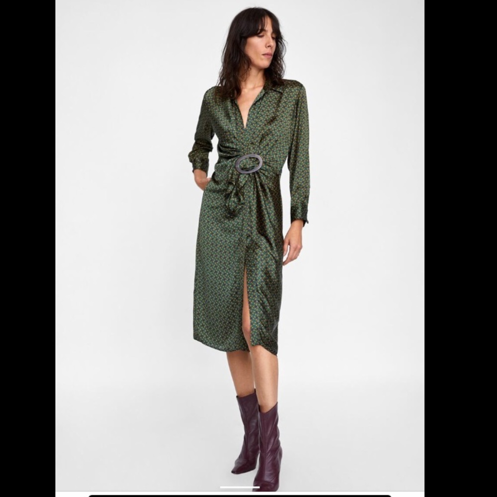 Printed Horsebit Dress with Buckle